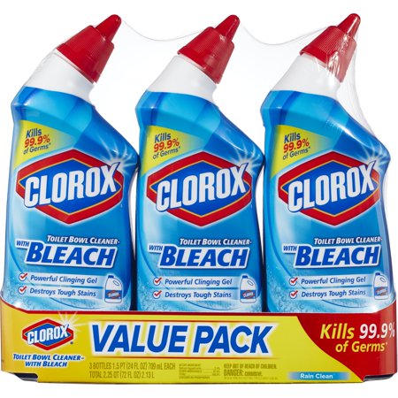 Clorox Toilet Bowl Cleaner with Bleach Value Pack, Rain Clean - 24 Ounces, 3