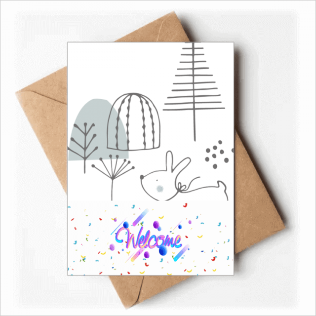 Cartoon Puppy Tree Hill Line Pattern Welcome Back Greeting Cards Envelopes Blank