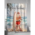 thumbnail image 5 of Surfboard Santa Christmas Shower Curtain Set, Waterproof Shower Curtains for Bathroom, Coastal Nautical Beach Shell Washable Fabric Cloth Bath Curtain for Bathtub Decoration with Hooks 72x78 Inches, 5 of 6