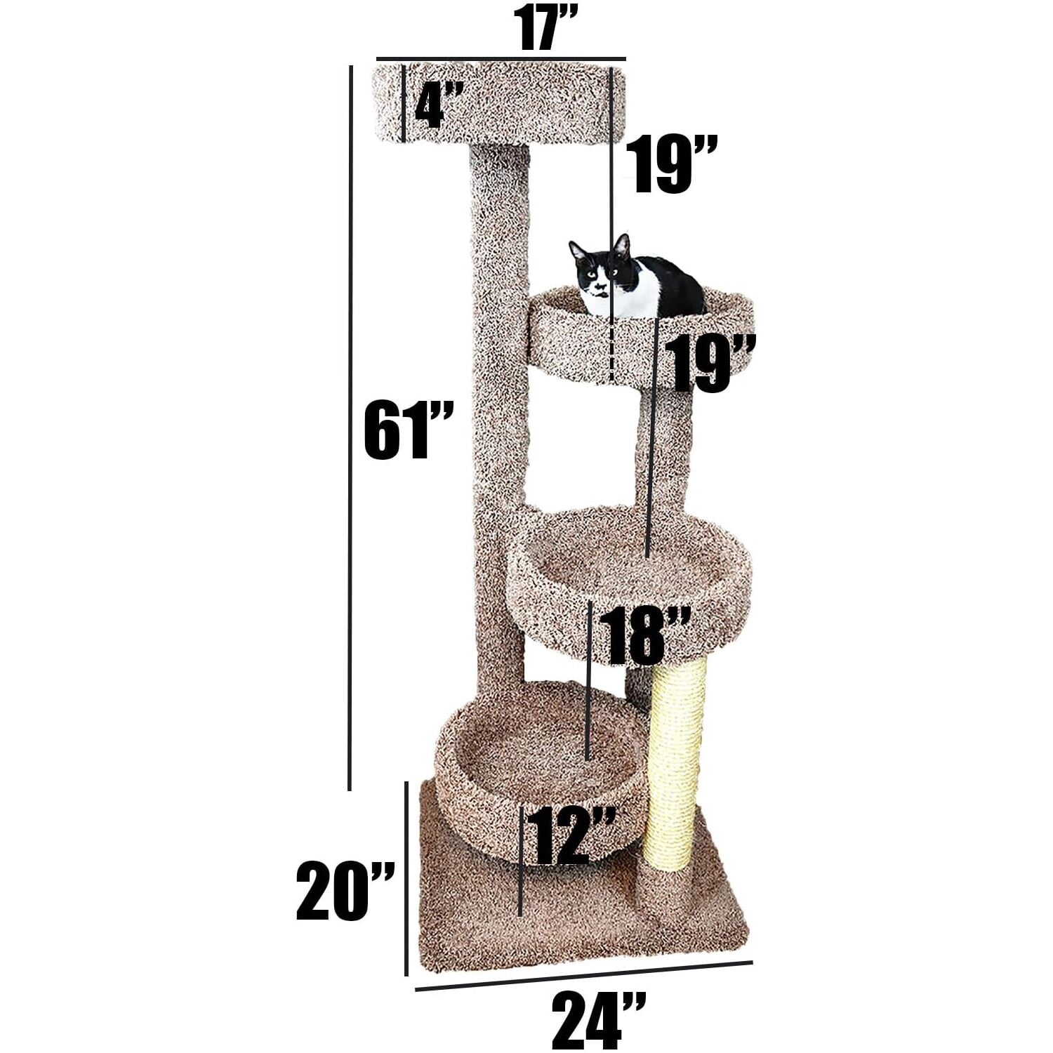 Maykoosh Rustic Romance Large Cat Stairway Neutral Color Solid Wood Cat Playground, Modern Multi-Level Cat Tree Tower for Indoor Cats, 20"L x 20"W x 55"H-Color:Neutral