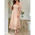 thumbnail image 5 of Women's Square Neck Puff Sleeve Maxi Dress with Ruffle Trim and Zipper 75% viscose 25% polyamide Imported In Stock, 5 of 10