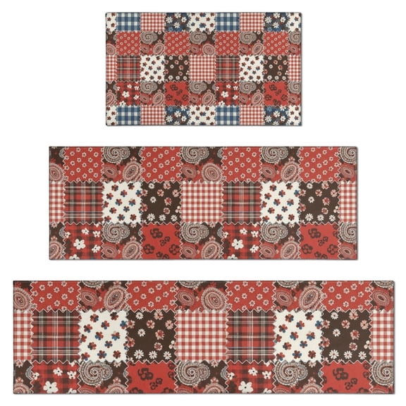 Pioneer Flower Floral Print Pattern Kitchen Rugs Sets Of 3,Kitchen Runner Rugs Non Skid Washable,Decorative Kitchen Floor Mats for Kitchen,Sink,Laundry,17X30 Inch 17X47 Inch 17X59 Inch