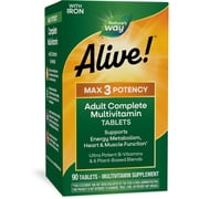 Nature’s Way Alive! Max3 Potency Multivitamin Tablets, Iron, Energy Metabolism Support*, 90 Count