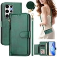 thumbnail image 2 of Crossbody Wallet Case For Samsung Galaxy S26 Ultra, PU Leather Flip with Zipper Pocket, Card Slots & ID Window, RFID Blocking Magnetic Closure Detachable Strap & Kickstand for Women Men,Darkgreen, 2 of 12