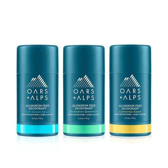 Oars   Alps Aluminum Free Deodorant for Men | Long Lasting Odor Protection, Clear & Free of White Residue, Anti-Chafing Smooth Glide, Dermatologist Tested, Variety Pack 3pk, 2.6oz