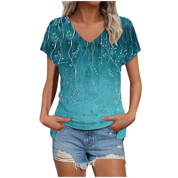 bnaln Womens Summer Tops Trendy Short Sleeve Tshirts Floral Boho Shirts V Neck T Shirts Elegant Flowy Tunic Tops Fashion Loose Fit Pullover Y2K Going Out Tops Holiday Tees