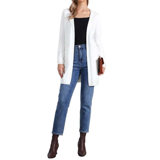 Suéter largo de cardigans de manga larga INSPIRE CHIC para mujer, abierto al frente, ligero, tejido, XL, blanco
