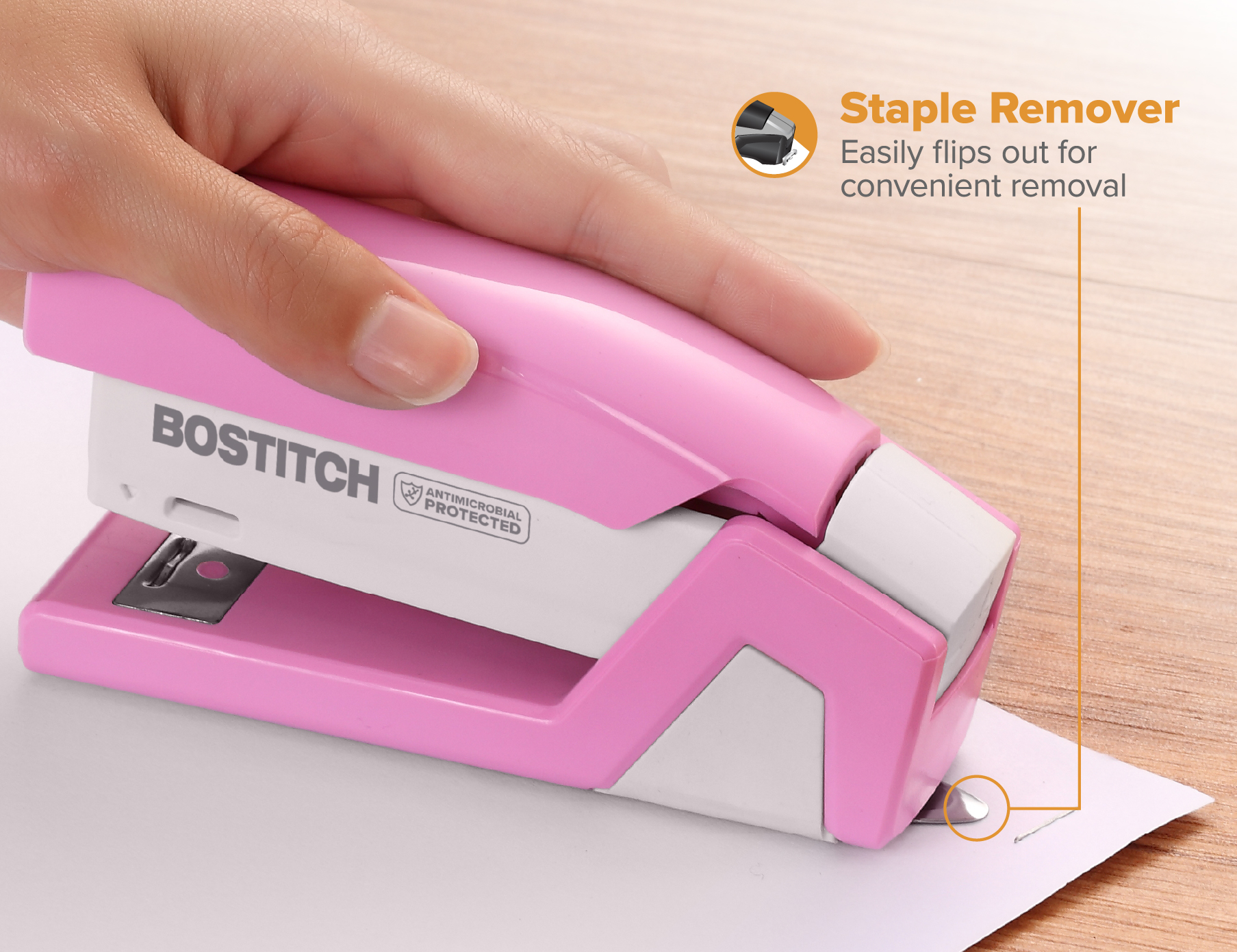 Bostitch InCourage Spring-Powered Compact Stapler, Pink photo 5