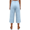 thumbnail image 4 of Breathable Linen Capri Pants for Women Wide Leg Pleated Front High Waisted Trousers Button Fly with Pockets Casual Summer Elegant Slacks, #01 Light Blue, XL, 4 of 5