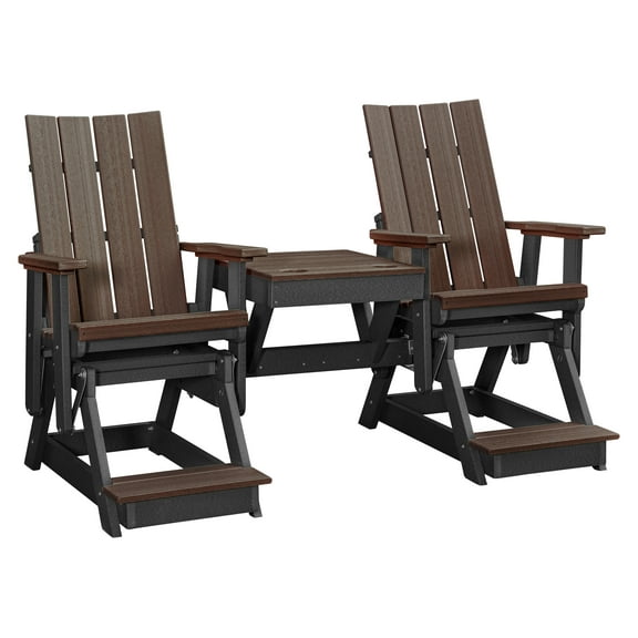 American Furniture Classics Model 416BZBK-K Brandon Balcony Height Double Glider with Center Table in Brazilian Walnut on a Black Base