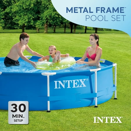 Intex - 10' x 30" Metal Frame Round Above Ground Swimming Pool with Pump - Blue