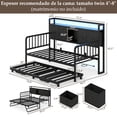 thumbnail image 2 of Cama Sofa Individual de Metal con Trundle Ajustable (Plegable con Ruedas), Cabecera con Almacenamiento, Luz LED, Estación de Carga, Cama Sofa para Sala/Dormitorio/ (196 * 112.5 * 107cm) (Negro), 2 of 9