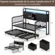 thumbnail image 2 of Cama Sofa Individual de Metal con Trundle Ajustable (Plegable con Ruedas), Cabecera con Almacenamiento, Luz LED, Estación de Carga, Cama Sofa para Sala/Dormitorio/ (196 * 112.5 * 107cm) (Negro), 2 of 9
