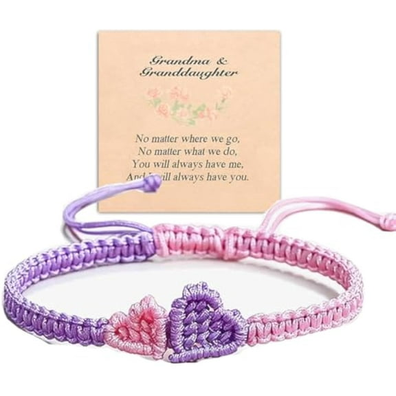Grandma and Granddaughter Heart Braided Bracelet,Granddaughter Gifts from Grandma,Adjustable Hand Braided Heart to heart Bracelet,Two-color granddaughter Bracelets for Women Gifts ﻿