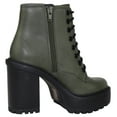 thumbnail image 3 of Soda Women Chunky Thick High Heels Combat Lug Sole Ankle Boots Platform Lace Up Booties Side Zipper Volume-S Green Khaki 8.5, 3 of 4