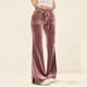 thumbnail image 1 of Karight Velvet Pants Women Lounge Comfy Womens Velour Flare Pants Casual Pants Wide Leg High Waisted Drawstring with Pockets, 1 of 5