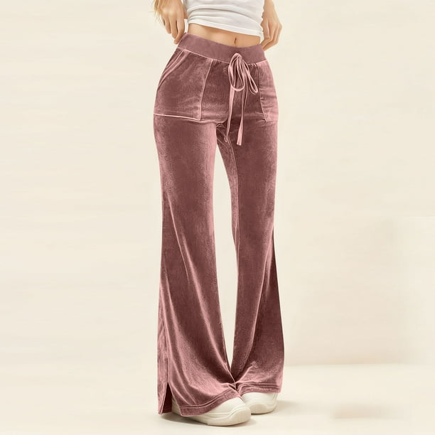 Karight Velvet Pants Women Lounge Comfy Womens Velour Flare Pants Casual Pants Wide Leg High Waisted Drawstring with Pockets