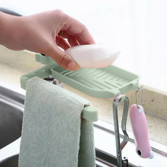 Storage Box Storage Containers Kitchen Sink Organizer, Plastic Sponge Holder with Towel Rack, Drainable Dish Soap Storage Rack, Space Saving Countertop Organizer for Brushes, Cleaning Supplies