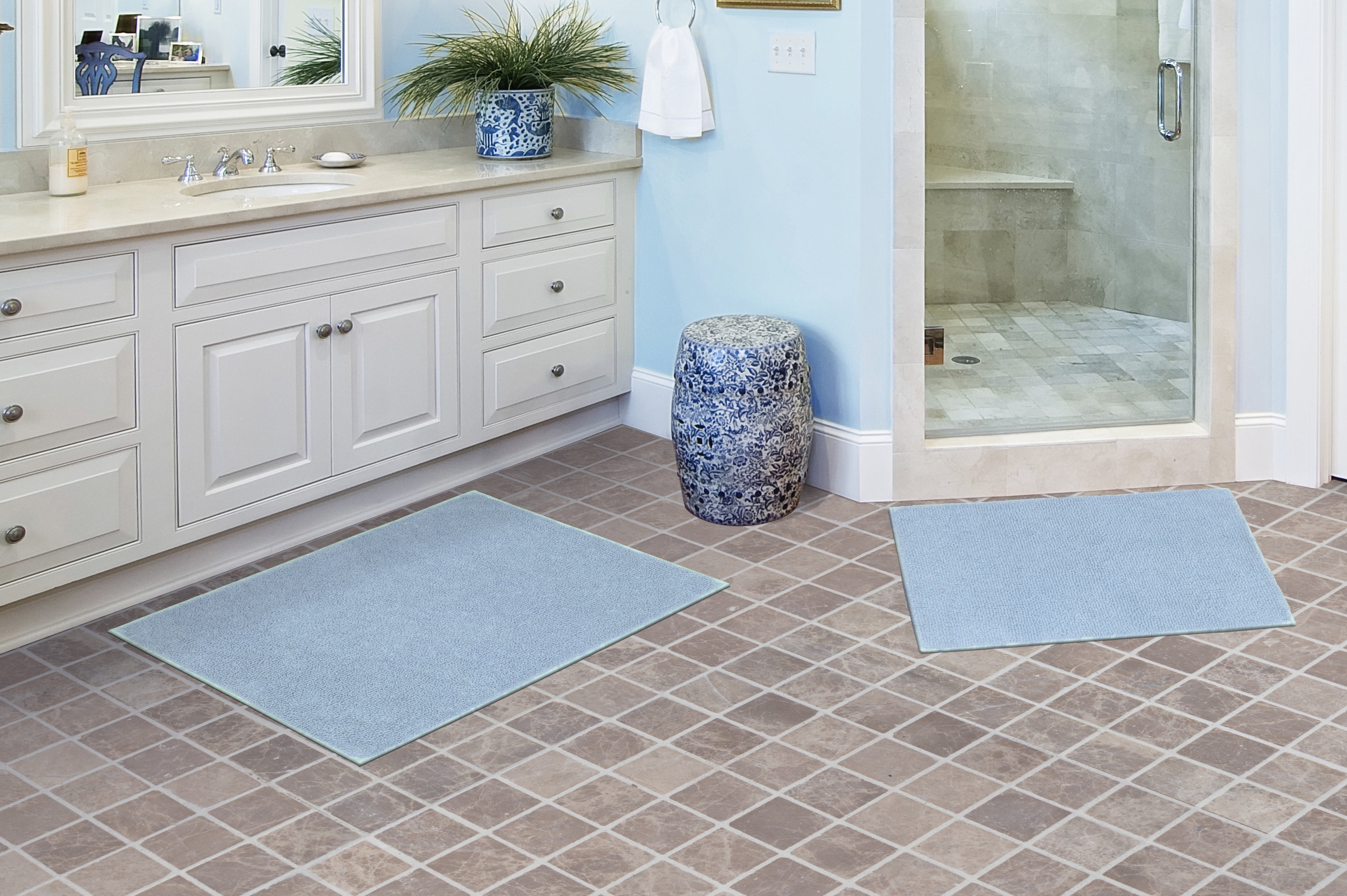 Garland Rug Classic Cotton Washable Bath Rug Set, 2 Piece Set (17"x24" Bath Rug, & 21"x34" Bath Rug) Sky Blue