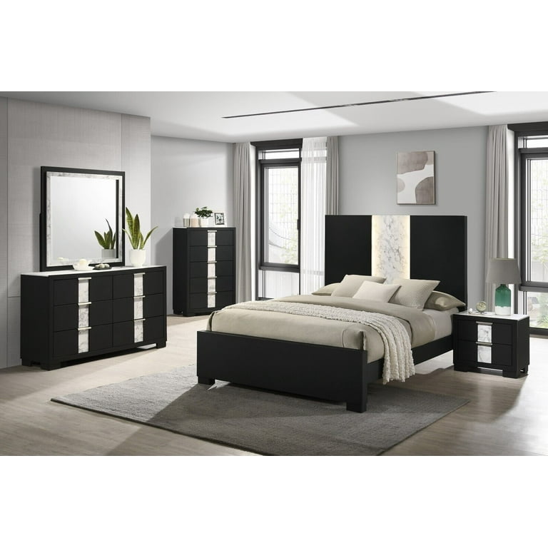 Black bed and white furniture discount