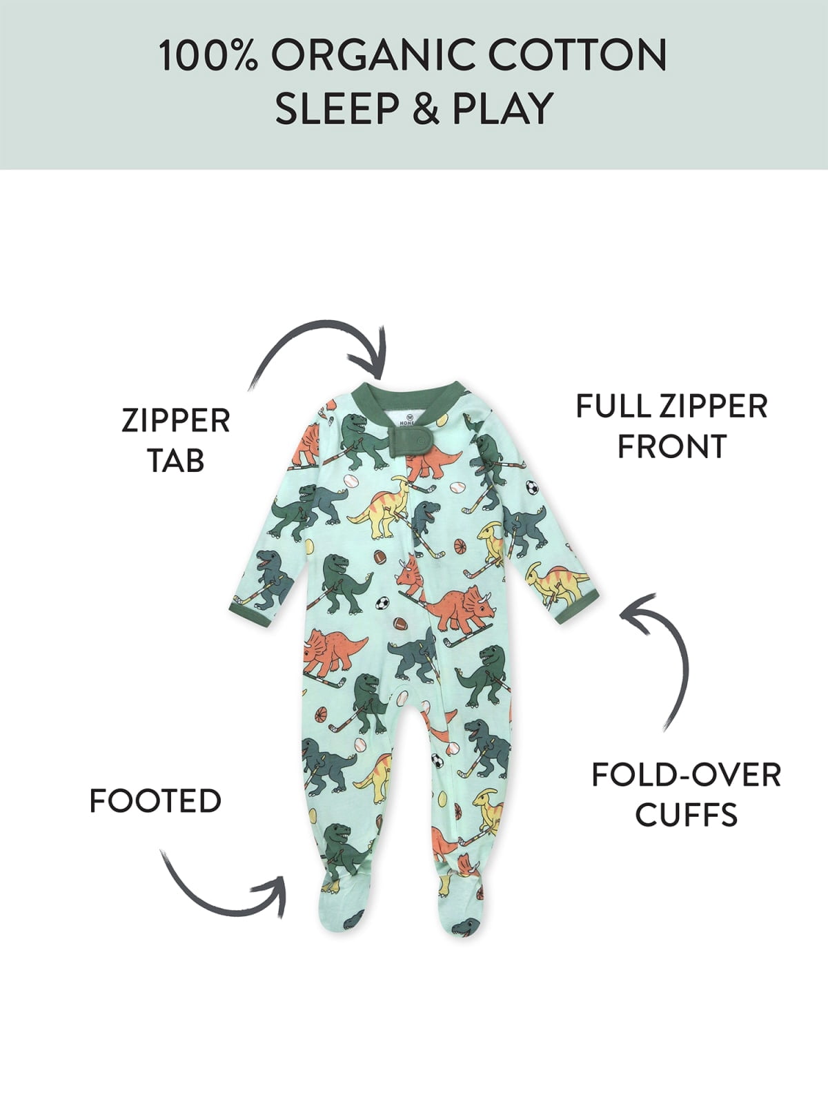 Honest Baby Clothing Organic Cotton Boy/Girl Long Sleeve Sleep N Play, Newborn to 9 Months