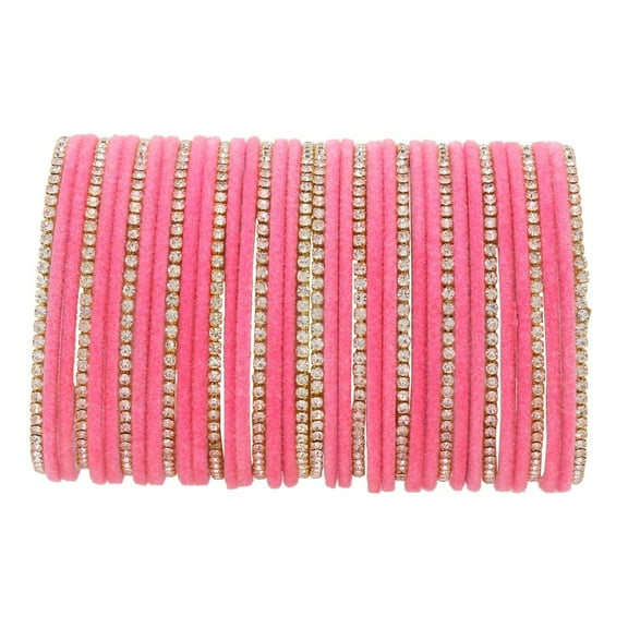 Efulgenz Indian Bangle Set Rhinestone CZ Crystal Velvet Bracelet Bangle Jewellery for Women (40 Pcs) Size-2.4, Green