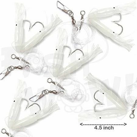 5 Packs - 4.5 Fishing Ling Cod Rig Twin Bulb Squids Rockfish lingcod Soft Lure - Glow in The Dark