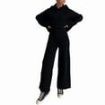 thumbnail image 2 of Women'S Two Piece Outfits Casual Knit Hooded Sweater Straight Leg Pants Set Fall Lounge Travel Clothes Black M, 2 of 7