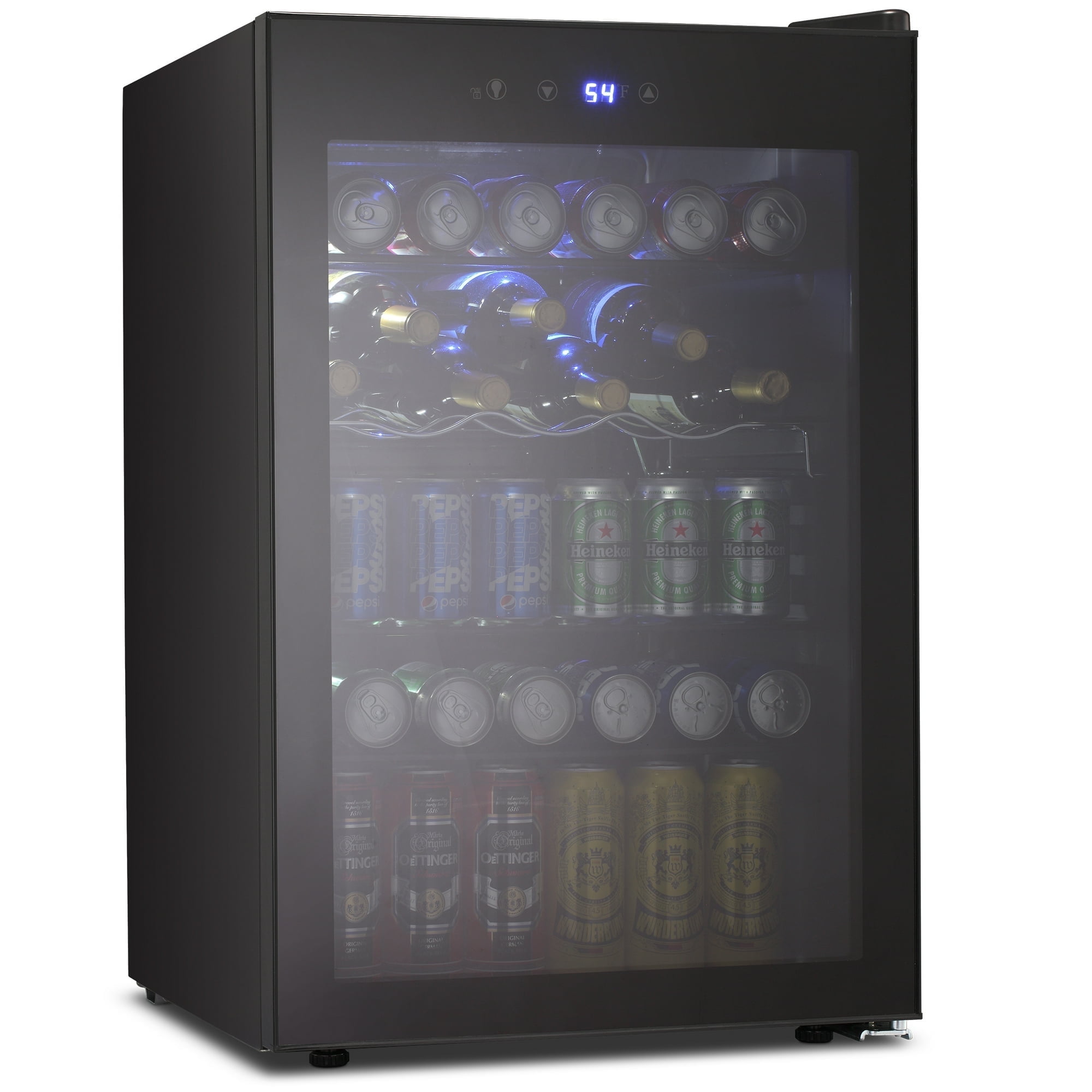 Auseo 145 Cans Beverage Refrigerator Cooler, 4.5 Cu.ft Mini Fridge, Black Glass Door, Adjustable Shelf, Bar/Office/Home, Black
