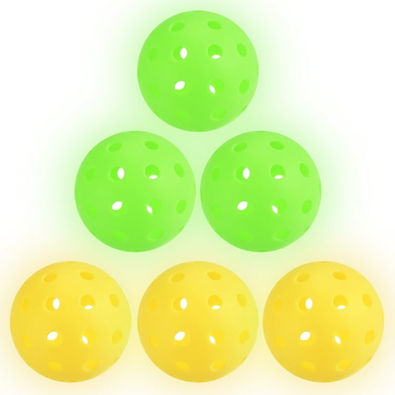 Luminous Pickleball Balls Glow in the Dark Pickleball Balls with Mesh Bag Yellow,Neon Green , 6 Pack