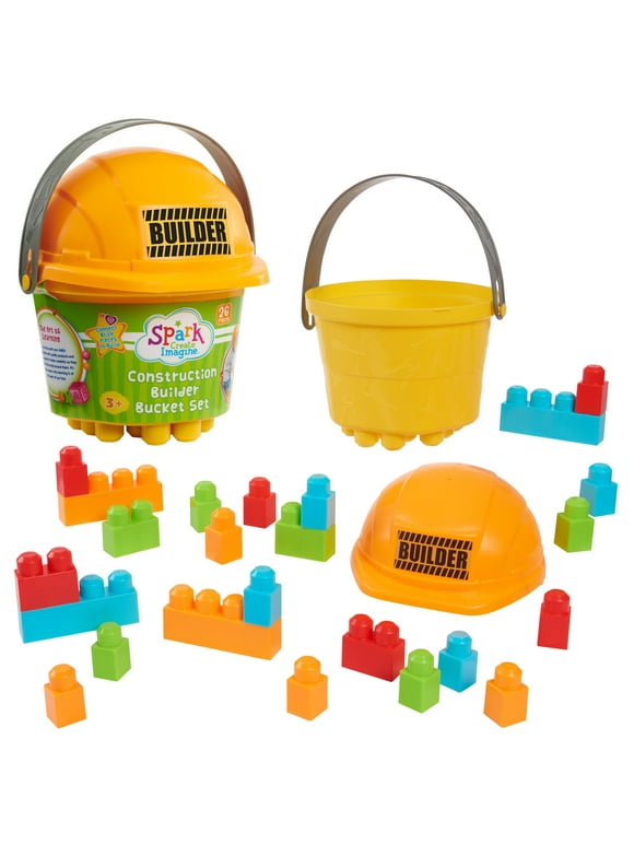 Spark Create Imagine Construction Builder Bucket, Kids Toys for Ages 3 up