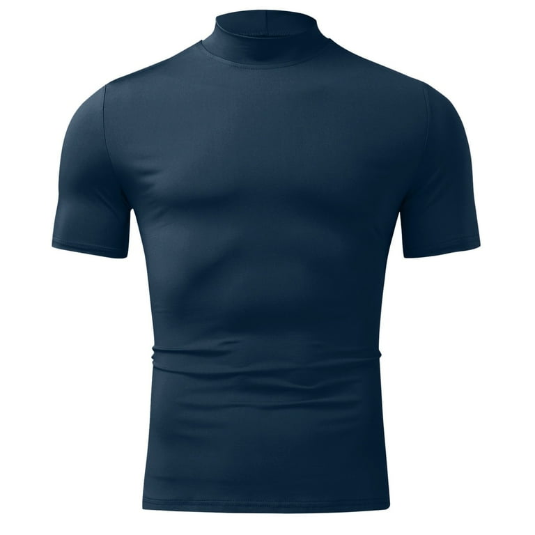 Men s T Shirts Fashion Turtleneck Short Sleeve Pullover Basic