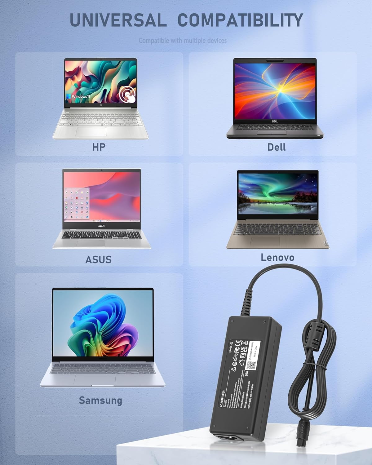 90W Universal Laptop Charger for HP Lenovo ASUS Toshiba Acer Dell Samsung Fujitsu Gateway MSI IBM Chromebook Notebook Ultrabook Adapters Power Supply Cord with 15 Connectors