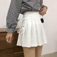 thumbnail image 4 of PIKADINGNIS Black White Women Pleated Skirts Spring Summer Fashion Bandage Jk Mini Skirts Girl Wild School Uniform High Waist Skirt, 4 of 6