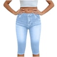 thumbnail image 2 of Kilaqueen Jeggings for Women Pull On Skinny Capri Jeans Stretchy High Waisted Faux Denim Capri Leggings Casual Cropped Yoga Pants, 2 of 5