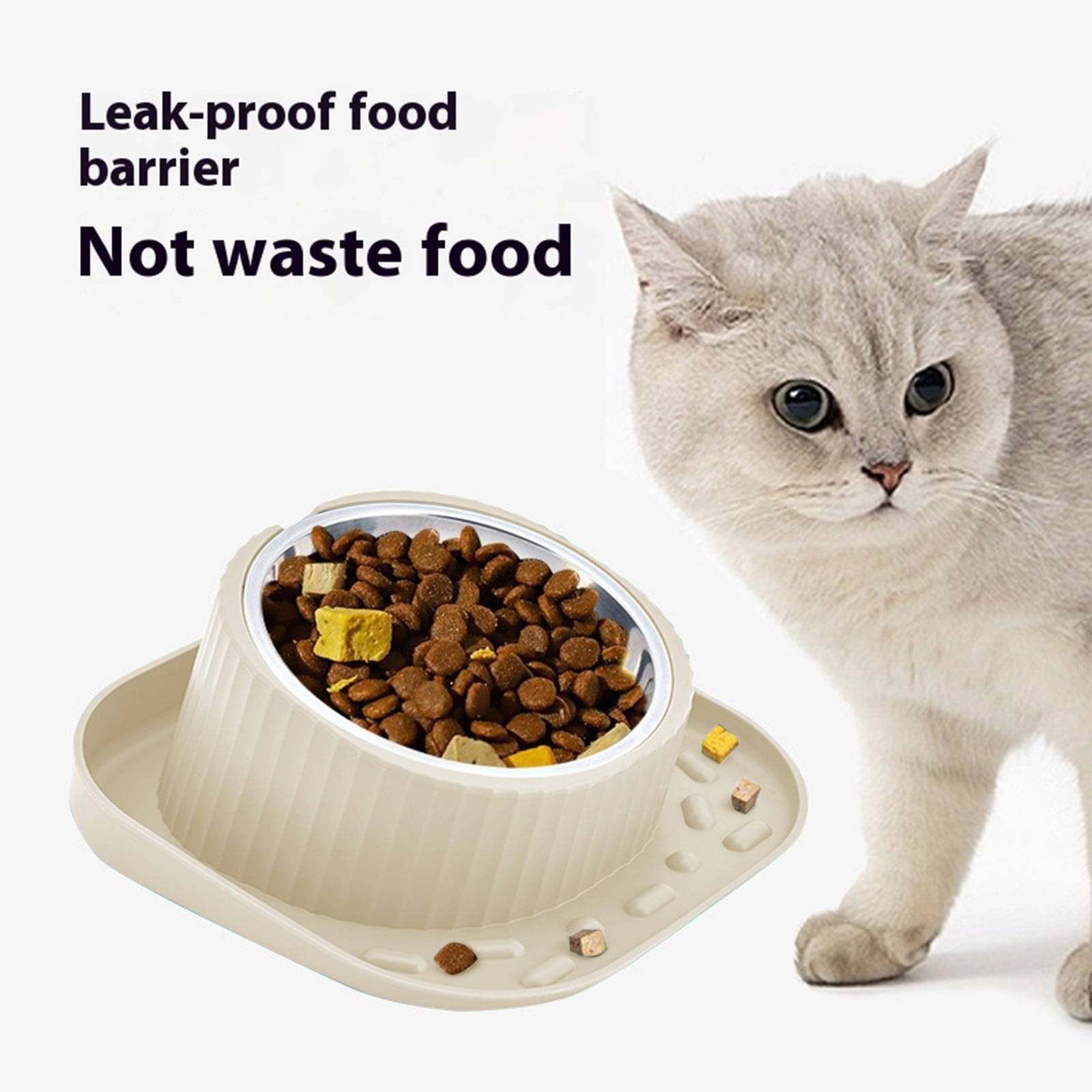 potrochi Wide Elevated Cat Food Bowl, Elevated Cat Bowl, 15° Tilted Raised Cat Dog Food Bowls, Stainless Steel Food Bowl for Indoor Cat, Pets Bowls with Non-Spill & Anti-Slip Base