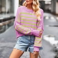 thumbnail image 2 of Timegard Women's Sweaters Striped Drop Shoulder Long Sleeve Cropped Pullover Fall Casual Comfy Knit Top, 2 of 5