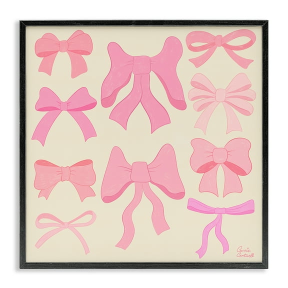 Stupell Industries Trendy Pink Bows Assortment Fashion Painting Black Framed Art Print Wall Art, 12 x 12