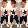 thumbnail image 2 of Douhoow Summer Toddler Boys 2PCS Set Short Sleeve O-Neck Star Print White T-Shirt Black Harem Pants, 2 of 8