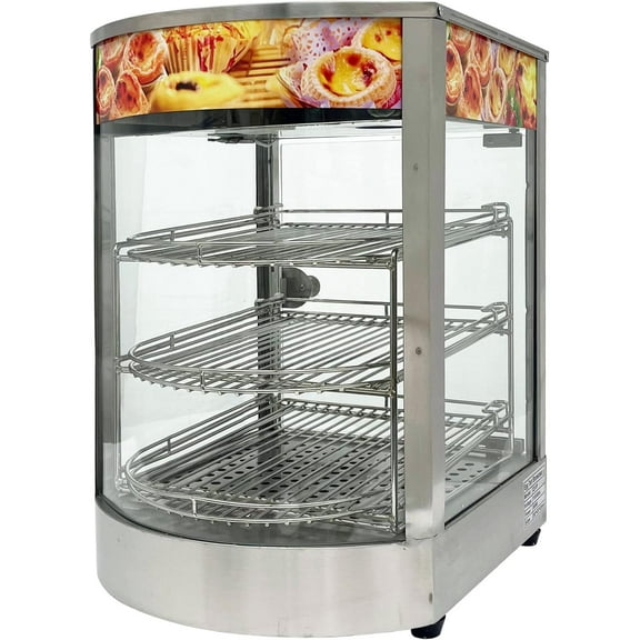 EQCOTWEA Egg Tart Food Display Warmer Pizza Heated Cabinet 3 Tiers Stainless Steel