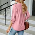 thumbnail image 2 of MIXUE Womens Summer Tops Summer Solid Color V Neck 3/4 Sleeve Loose Casual T-shirts Daily-Wear,Pink,M, 2 of 6