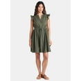 thumbnail image 3 of Time and Tru Women's and Women's Plus Button Front Cotton Mini Dress with Flutter Sleeves, Sizes XS-4X, 3 of 5