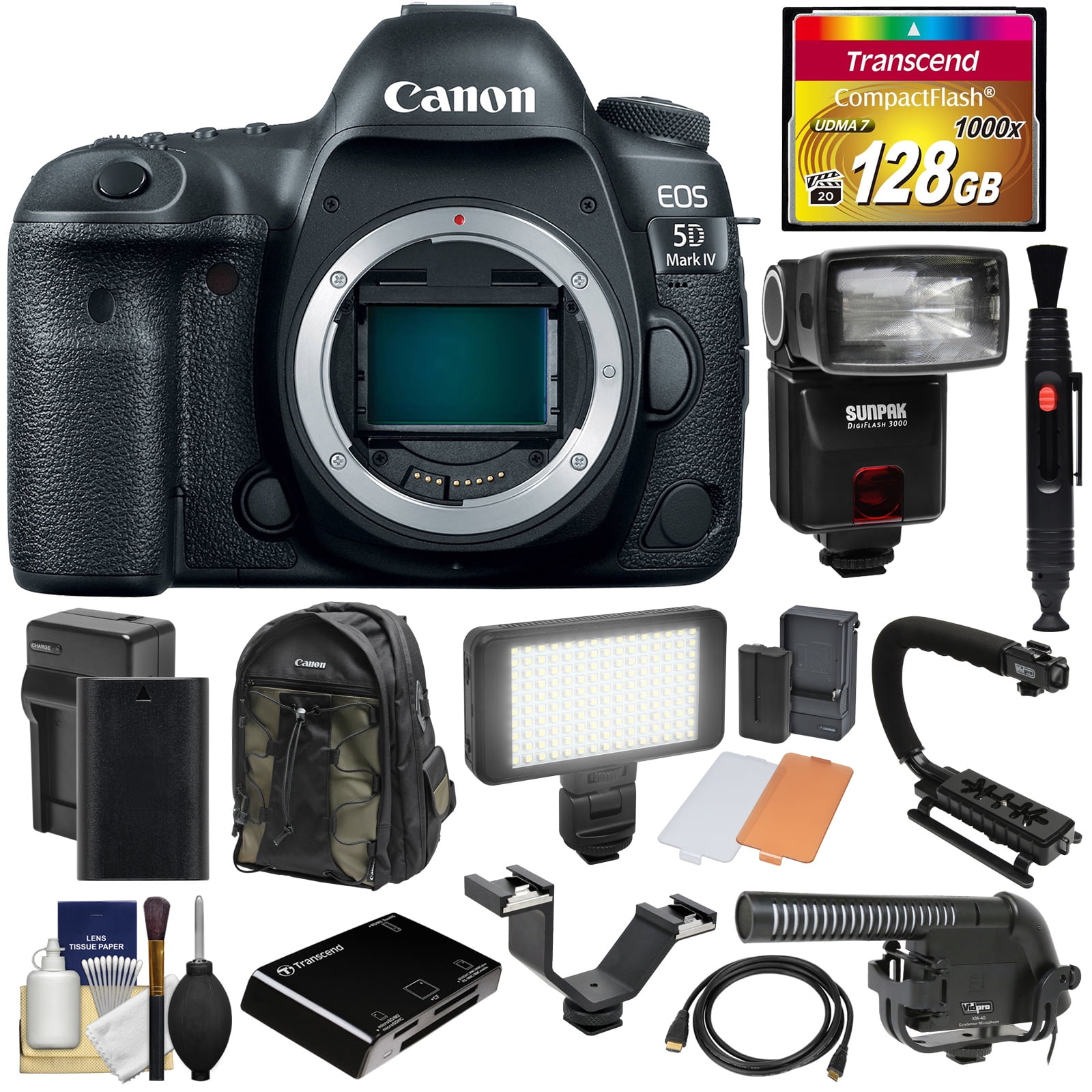 Canon EOS 5D Mark IV 4K Wi-Fi Digital SLR Camera Body with 128GB CF Card + Battery & Charger + Backpack + Flash + LED Video Light + + Kit - Walmart.com