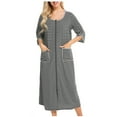 thumbnail image 2 of Joau Women Stripe Print Zipper Up Nightgown 3/4 Sleeves Loungewear Sleep Dress Full Length Loose Comfy Long Sleepwear Bathrobe with Pockets S-XXL, 2 of 6