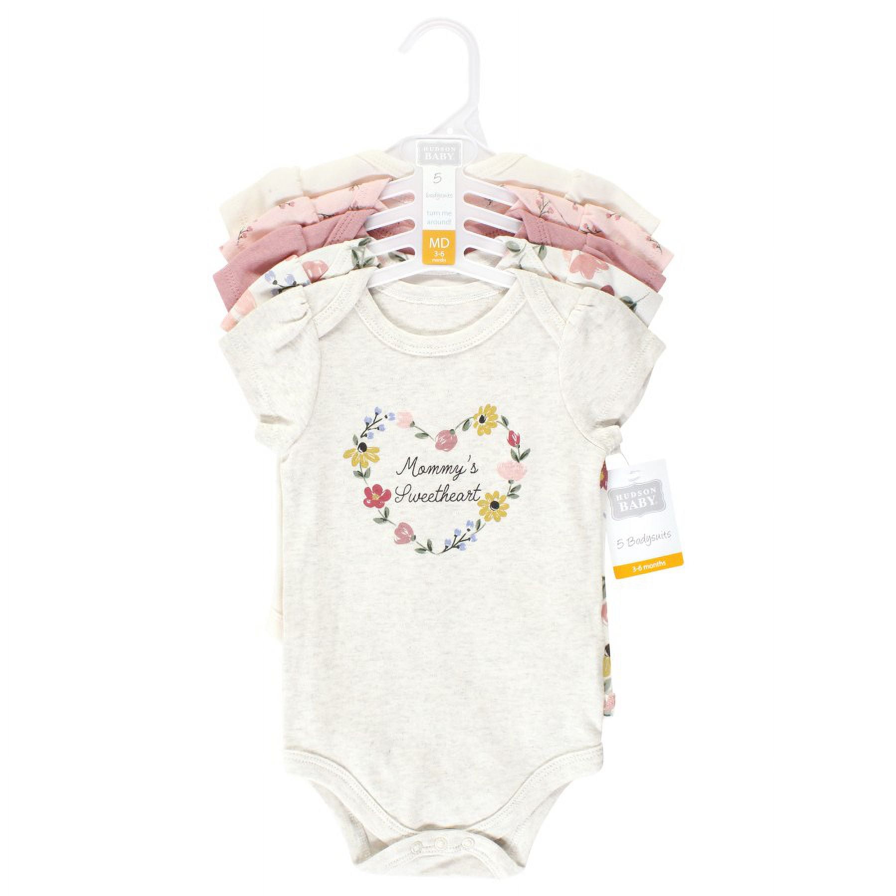 Hudson Baby Short Sleeve Bodysuits, 5-Pack, Newborn- 24 Months