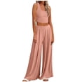 thumbnail image 1 of Lounge Set Womens, Ribbed Crop Top Short Sleeve/Sleeveless Palazzo Pants Loose Sweatsuit ,2 Piece Pajamas Tracksuits, 1 of 7