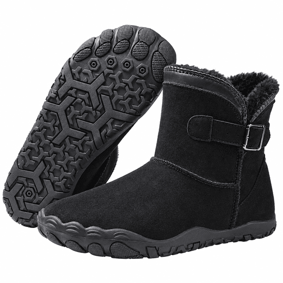Barefoot Boots for Men and Women, Wide Toe Box Winter Snow Boots, Fur-Lined High-Top Shoes with Non-Slip Outsole for Outdoor Walking and Hiking