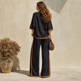 thumbnail image 4 of Clossjun Womens Cotton Linen Outfit Sets Two Piece Loose Fits Top & Side Stripe Long Pants Sets Casual Going Out Lounge Sets M, 4 of 5