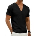 thumbnail image 6 of UVEASISHA Deep V Neck Linen T Shirts for Men Summer Fashion Short Sleeve Tees Business Casual Loose Work Shirt Solid Color Breathable Gauze Shirts Black XXL, 6 of 7