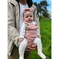 thumbnail image 4 of Newborn Infant Baby Girl Clothes Solid Ribbed Ruffle Sleeve Top and Overall Shorts with Headband Pink 0-3 Months, 4 of 7